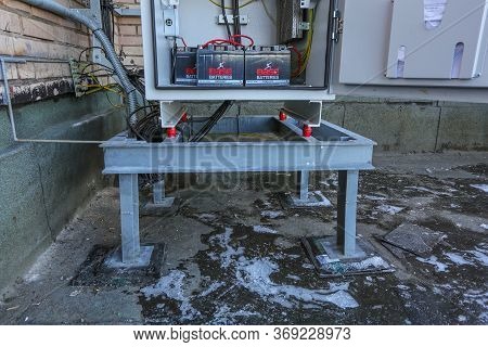 Russia, Saint-petersburg - April 30, 2018: Climatic Vandal-proof Cabinet With Microwave Equipment An