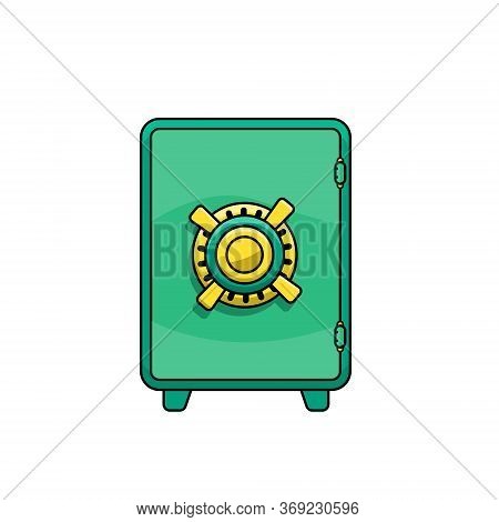 Closed Safe In Flat Style. Bank Safe Security