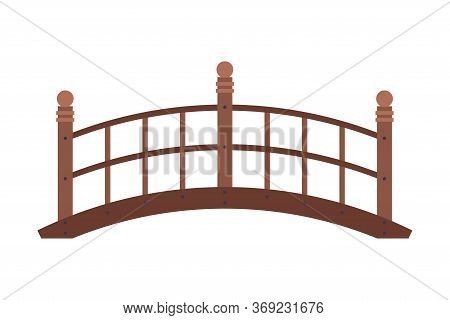 Arched Wooden Bridge, Urban Infrastructure Design Element, Flat Style Vector Illustration On White B