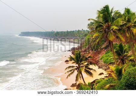 Cliff With Laccadive Sea And Varkala Beach In Kerala, India