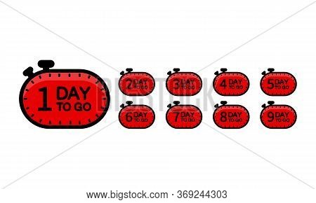 1,2,3,4,5,6,7,8,9 Days To Go. Icon Set Flat On An Isolated White Background. Eps 10 Vector