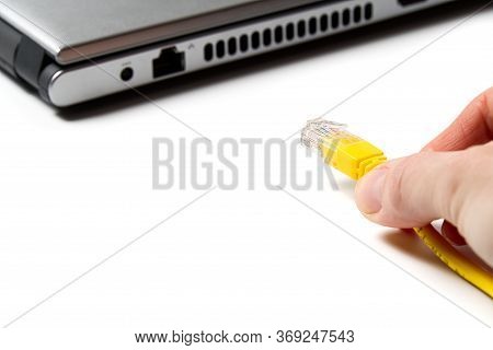 Lan Wires Cat5 Cat6. Hand Holds Wires With High Speed Internet Access. Internet Technologies Of The 