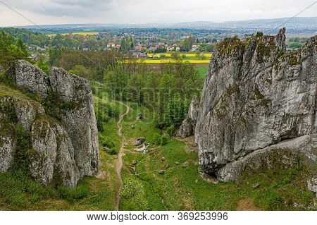 Drone View On Limestone Rocks In Jura Krakowsko-czestochowska.