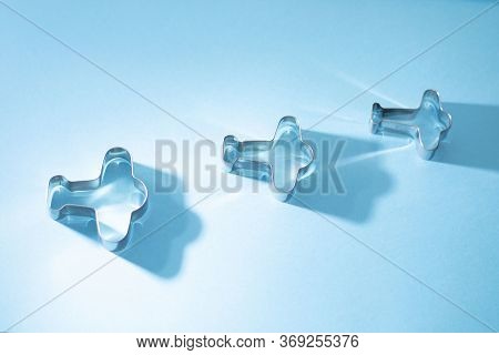 Metal Molds For Baking Cookies In The Form Of Airplanes.
