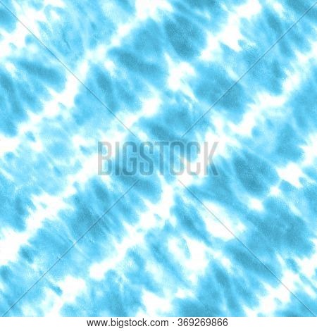 Tie Dye Shibori Seamless Pattern. Watercolor Hand Painted Blue Turquoise Ornamental Elements On Whit