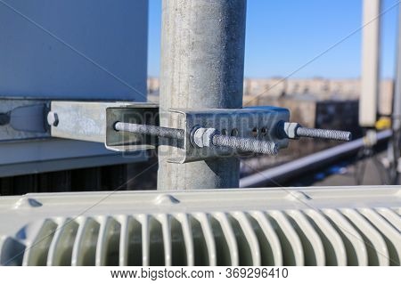 Russia, Saint-petersburg - April 30, 2018: Mounting Of Outdoor Remote Radio Unit Rru And Cables Of B