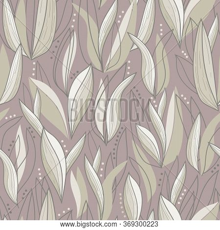 Vector Nude Leafes Seamless Pattern Print Background.