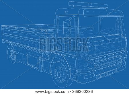 Fire Engine Illustration Vector. Fire Truck Wire-frame Line Isolated. Vector Rendering Of 3d