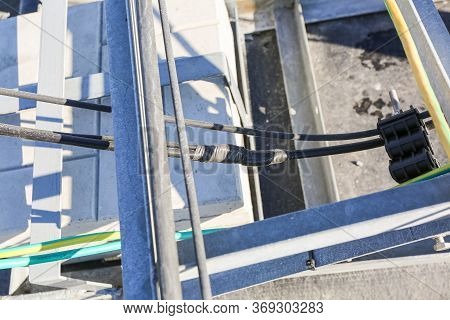 Russia, Saint-petersburg - April 30, 2018: Ground Cables Of Base Transceiver Station Bts Are Install