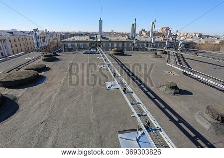 Russia, Saint-petersburg - April 30, 2018: Metal Ladder Trays With Power, Data, Optic And Ground Cab