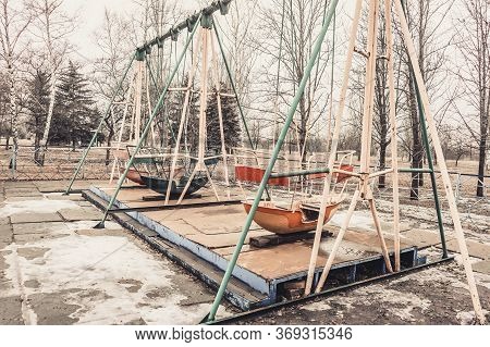 Abandoned Amusement Park In Autumn In Ukraine