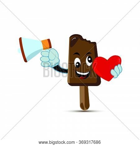 Ice Cream Character Mascot And Heart. Design Vector Illustration