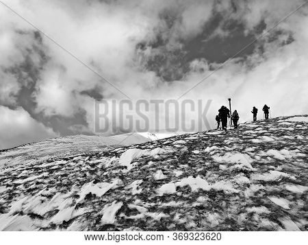 Trekking In The Mountains. Winter Landscape In The Mountains