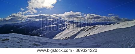 Trekking In The Mountains. Panoramic Landscape In The Mountains.