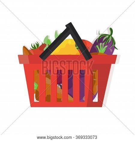Scarlet Pottle Charged With Fresh Vegetables. Flat Vector Illustration.