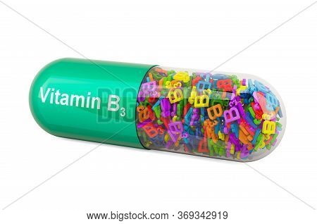 Vitamin Capsule B3, Niacin. 3d Rendering Isolated On White Background