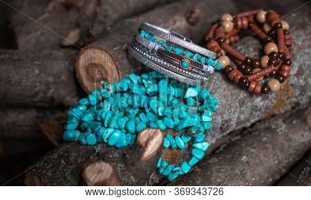 Boho natural accessorize. Women's Bohemian fashionable details
