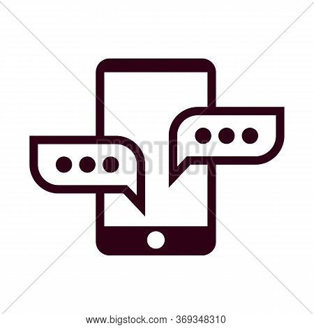Notification Icon In Line Style. Phone With Conversation Bubble Graphic Outline Label. Web Symbol Of