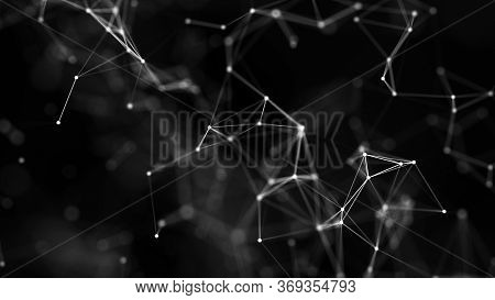 Abstraction Composition On Black And White Backdrop. Connection Structure. Background With Connectin
