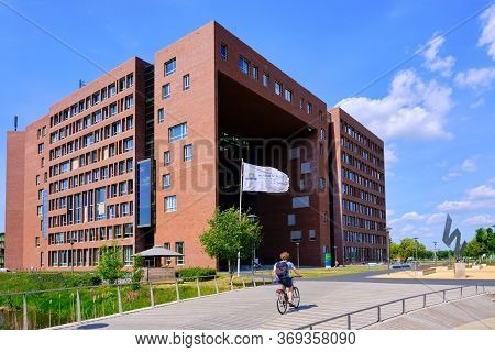 Wageningen, The Netherlands, May 26,2020:forum At Wageningen University Campus In Sunshine, With Fla
