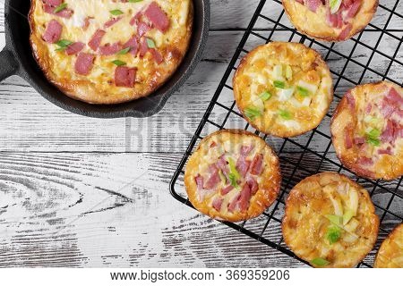 Belarusian Pie, Smazhenka, With Sausage, Egg And Topped With Green Onion