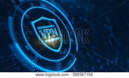 VPN on shield icon - VPN network security, internet privacy concept. 3d rendering