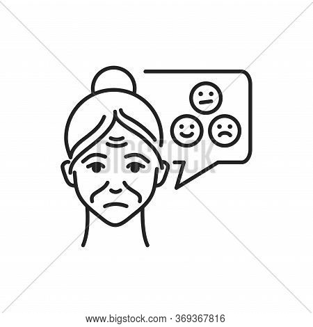 Old Woman With Speech Bubble Unfounded Emotions Line Black Icon. Mood Change. Brain Disease Dementia