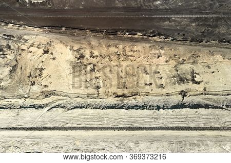 Aerial View Of Coal Mining With Bucket Wheel Excavator. Top View Of A Quarry. Heavy Mining Industry