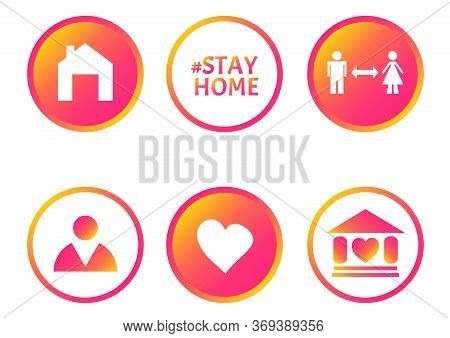 Covid19 Signs. Social Media Icon Set In Support Of Self Isolation And Staying At Home. Distancing Me