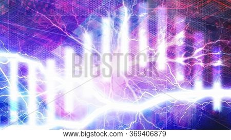 Abstract Sine Wave Bars And Lightningbolts On Purple Backdrop - Abstract Background Texture