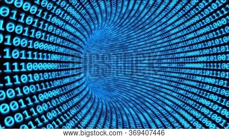 Fly Through Binary Code Tunnel In Cyberspace Encrypted Network Data - Abstract Background Texture