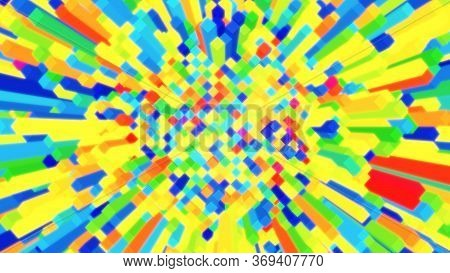 Multicolored Cel Shaded Toon Cube Field Randomly Moving Up And Down - Abstract Background Texture