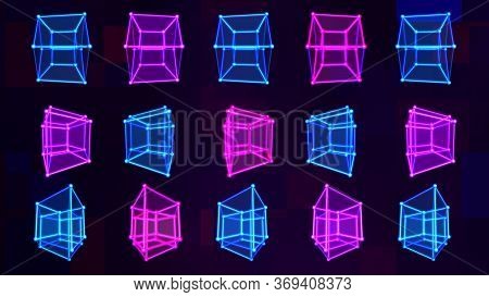 4d Hypercube Tesseract Array Matrix With Trippy Visual Neon Colors - Abstract Background Texture