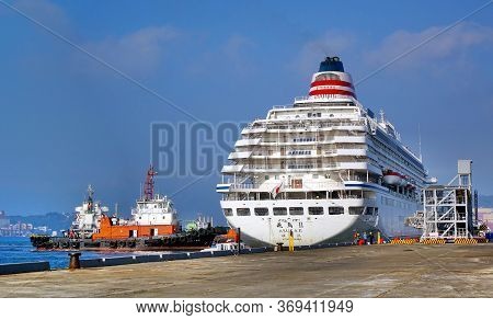 Kaohsiung, Taiwan -- December 1, 2019: The Japanese Cruise Ship Asuka Ii Docks At Kaohsiung Port As 