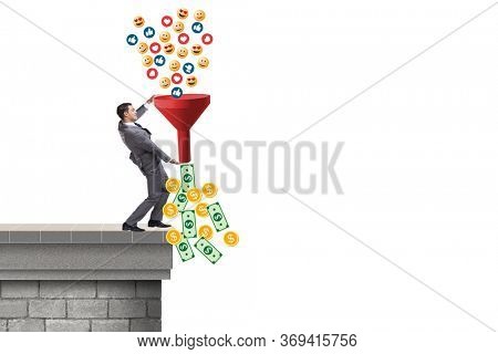 Social network monetization concept with businessman