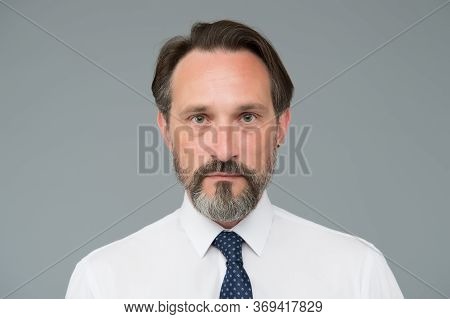 Perfect Beard And Moustache. Serious Mature Man In Shirt. Confident Office Worker. Skilled And Profe