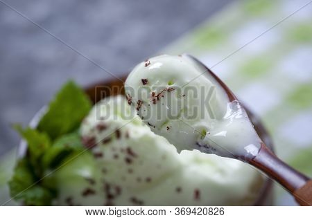 Cold Summer Dessert. Milk Ice Cream With Kiwi. Ice Cream Fruit.