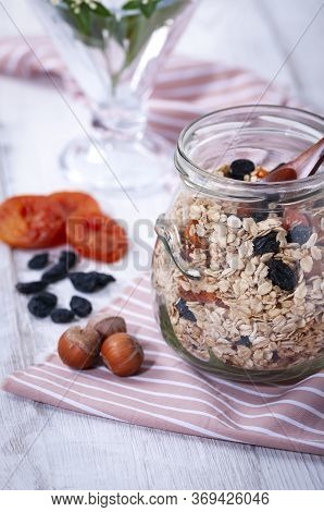 Healthy Breakfast, Raisins, Dried Apricots, Nuts, Oatmeal