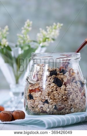 Healthy Breakfast, Raisins, Dried Apricots, Nuts, Oatmeal