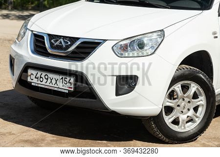Novosibirsk/ Russia - May 03, 2020: White Jeep Nissan Terrano,  Front View.  Modern  Crossover   On 
