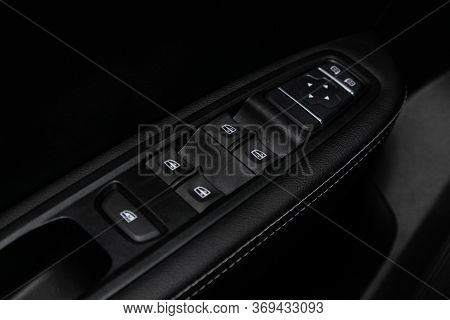 Novosibirsk/ Russia - May 25, 2020: Renault Arkana, Interior Of Modern Car. Side Door Buttons: Windo