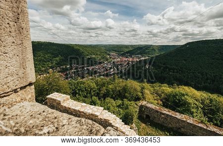 View Of Bad Urach In Germany From The Old Castle Ruin Hohenurach.
