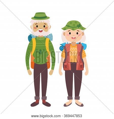 Grandfather And Grandmother With A Camp Packsack