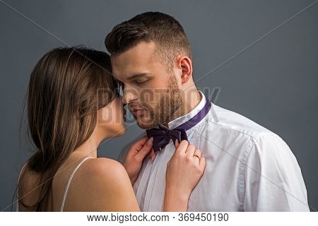 Sexy Couple Hugging Each Other. Best Sexy Elegant Couple In The Tender Passion. Portrait Of Sexy Bea