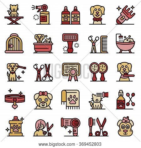 Groomer Icons Set. Outline Set Of Groomer Vector Icons For Web Design Isolated On White Background