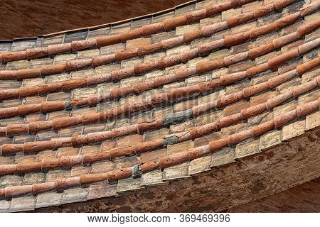 Pantiles. Closeup Of A Roof With Tiles Made From Clay (coppo, Italian), Metropolitan Cathedral Of Sa