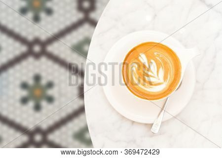 Cup Of Cappuccino On The White Marble Table In A Modern Cafe. Time Out, Coffee, Luxury Living, Time 