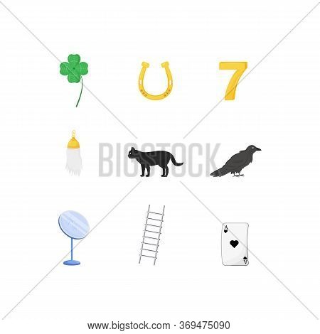 Superstitious Symbols Flat Color Vector Objects Set. Various Good And Bad Luck Signs 2d Isolated Car