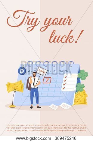 Try Your Luck Poster Flat Vector Template. Superstitious Beliefs. Good Fortune Amulets And Talismans