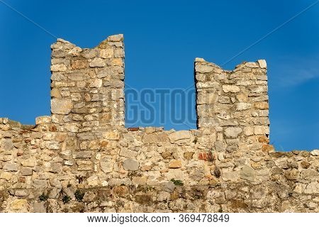 Close-up Of The Battlements Of The San Giorgio Castle (castello San Giorgio) 1265-xix Century, Genoa